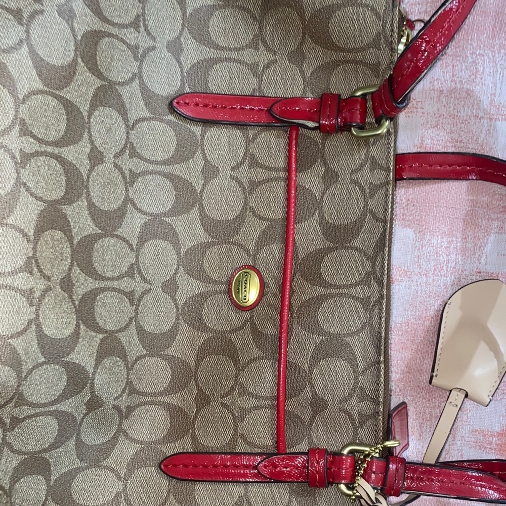 Coach Brown and Red Signature Tote - Picture 9 of 11
